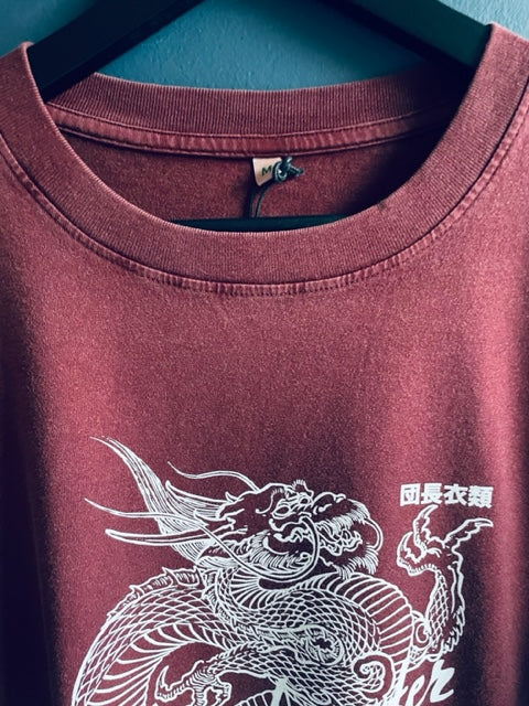 Unisex Dragon T Burgundy stone wash