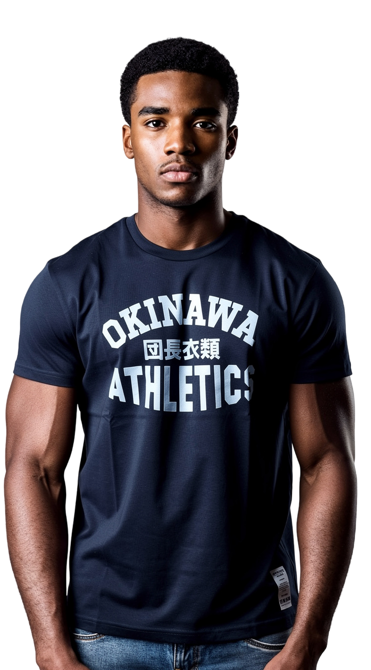 Okinawa Athletics Black T white print