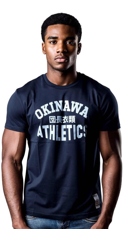 Okinawa Athletics Black T white print