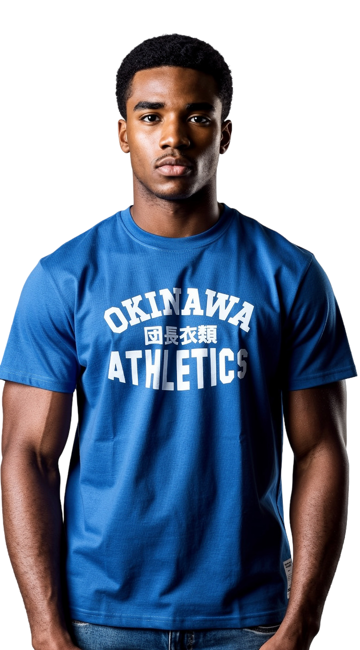Okinawa Athletics Blue T white print