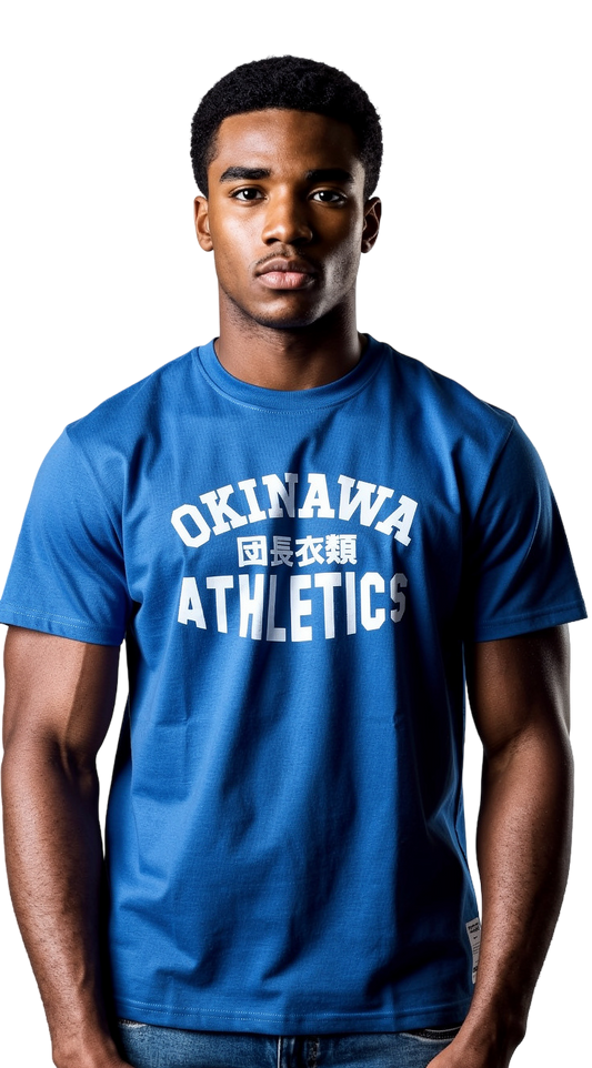 Okinawa Athletics Blue T white print