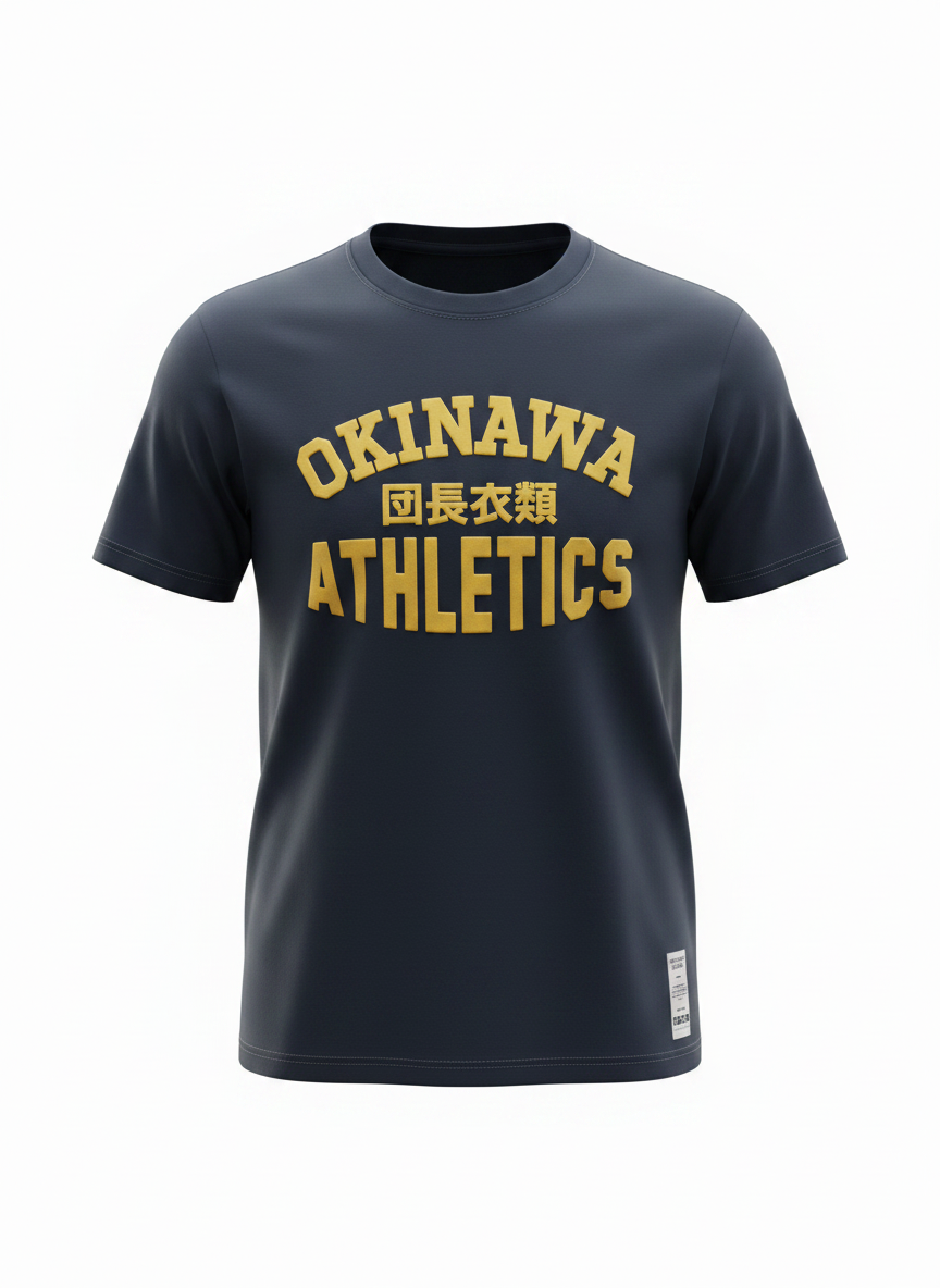 Okinawa Athletics black T yellow print